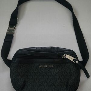 Michael Kors Black and Gray Belt Bag with Signature Monogram